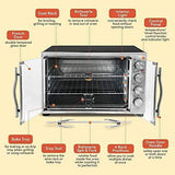 Elite Gourmet ETO-4510M Double French Door Countertop Convection Toaster Oven, Bake Broil Toast Rotisserie Keep Warm 12′′-14′′ pizza 2 Racks, 18-Slice, 45 L, Stainless Steel & Black