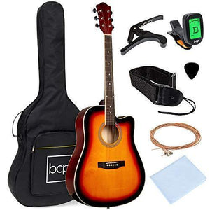 Best Choice Products 41in Full Size Beginner All Wood Cutaway Acoustic Guitar Starter Set with Case, Strap, Capo, Strings, Picks, Tuner – Sunburst