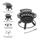 BALI OUTDOORS Wood Burning Fire Pit Backyard with Cooking Grill, 32in, Black, 24in