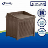 Suncast 22-Gallon Small Deck Box – Lightweight Resin Indoor/Outdoor Storage Container and Seat for Patio Cushions, Gardening Tools and Toys – Store Items on Patio, Garage, Yard – Mocha Wicker