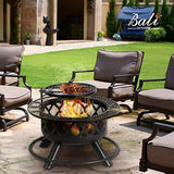 BALI OUTDOORS Wood Burning Fire Pit Backyard with Cooking Grill, 32in, Black, 24in