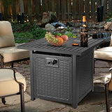 OKVAC 28′′ Propane Gas Fire Pit Table, 50,000 BTU Square Fire Bowl, Outdoor CSA Certification Fireplace with Auto Electric Ignition, 600D Waterproof Cover, Lava Rock, for Balcony/Garden/Patio/Courtyard