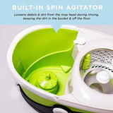 MOPNADO – Deluxe Stainless Steel Rolling Spin Mop System with 2 Replacement Microfiber Mop Heads and Brush Attachment – Walkable with Wheels – Perfect For All Floor Types – Multipurpose Home Use