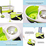 MOPNADO – Deluxe Stainless Steel Rolling Spin Mop System with 2 Replacement Microfiber Mop Heads and Brush Attachment – Walkable with Wheels – Perfect For All Floor Types – Multipurpose Home Use