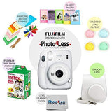 Fujifilm Instax Mini 11 Instant Camera + Instax Mini Twin Pack Film + Hanging Frames + Plastic Frames + Case + Close Up Filters – All Inclusive Bundle! (Ice White)
