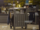 Keter Unity Portable Outdoor Table and Storage Cabinet with Hooks for Grill Accessories-Stainless Steel Top for Patio Kitchen Island or Bar Cart, Espresso Brown