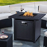 OKVAC 28′′ Propane Gas Fire Pit Table, 50,000 BTU Square Fire Bowl, Outdoor CSA Certification Fireplace with Auto Electric Ignition, 600D Waterproof Cover, Lava Rock, for Balcony/Garden/Patio/Courtyard