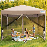 Quictent 10×10 Easy Pop up Canopy Tent Screened with Mosquito Netting Instant Gazebo Screen House Room Tent Waterproof, Roller Bag & 4 Sand Bags Included(Tan)