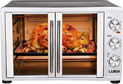 Luby Large Toaster Oven Countertop French Door Designed, 18 Slices, 14” pizza, 20lb Turkey, Silver