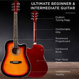 Best Choice Products 41in Full Size Beginner All Wood Cutaway Acoustic Guitar Starter Set with Case, Strap, Capo, Strings, Picks, Tuner – Sunburst