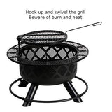 BALI OUTDOORS Wood Burning Fire Pit Backyard with Cooking Grill, 32in, Black, 24in