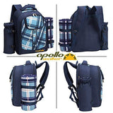 apollo walker Picnic Backpack Bag for 2 Person with Cooler Compartment, Detachable Bottle/Wine Holder, Fleece Blanket, Plates and Cutlery (Blue)