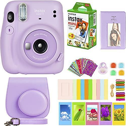 Fujifilm Instax Mini 11 Camera with Fujifilm Instant Mini Film (20 Sheets) Bundle with Deals Number One Accessories Including Carrying Case, Color Filters, Photo Album, Stickers + More (Lilac Purple)