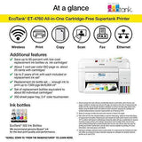 Epson EcoTank ET-4760 Wireless Color All-in-One Cartridge-Free Supertank Printer with Scanner, Copier, Fax, ADF and Ethernet – White