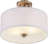 Halsted Modern Ceiling Light Semi Flush Mount Fixture Warm Brass 15" Wide White Linen Drum Shade for Bedroom Kitchen Living Room Hallway Bathroom – Possini Euro Design