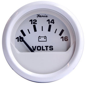 Faria Dress White 2" Voltmeter (10-16 VDC) – 13120