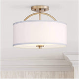 Halsted Modern Ceiling Light Semi Flush Mount Fixture Warm Brass 15" Wide White Linen Drum Shade for Bedroom Kitchen Living Room Hallway Bathroom – Possini Euro Design