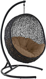 EEI-739-BEI-SET Encase Wicker Rattan Outdoor Patio Porch Lounge Egg, Swing Chair with Stand, Beige