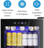 Beverage Refrigerator Cooler-120 Can Mini Fridge Glass Door for Soda Beer Wine Stainless Steel Glass Door Small Drink Dispenser Machine Digital Display for Home, Office Bar,4.5cu.ft