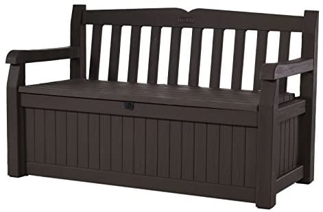 Keter 213126 Eden 70 Gallon All Weather Outdoor Patio Storage Garden Bench Deck Box, Brown (Renewed)