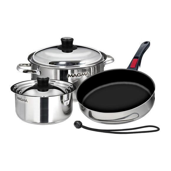 Magma Nesting 7-Piece Induction Compatible Cookware – Stainless Steel Exterior & Slate Black Ceramica Non-Stick Interior – A10-363-2-IND