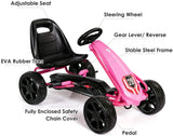 Pedal Go Kart, 4 Wheel Ride On Toy with Ergonomic Adjustable Seat, Handbrake, EVA Rubber Wheel, Pedal Powered Car for Boys and Girls (Pink)