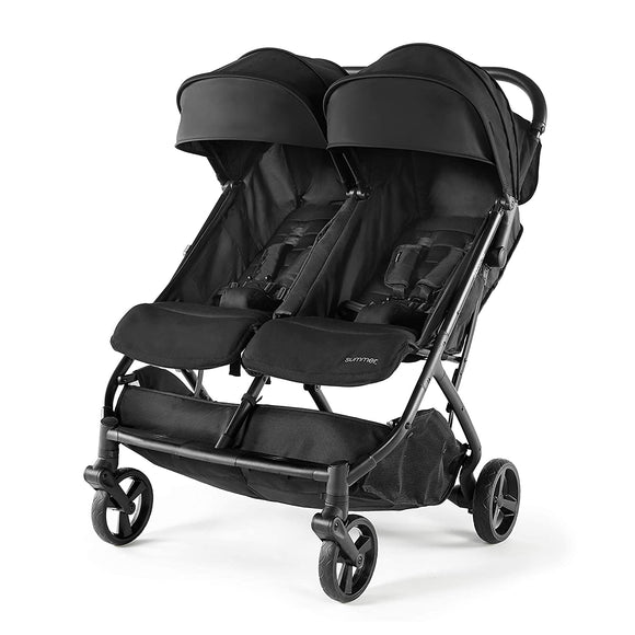 3Dpac CS+ Double Stroller, Black – Car Seat Compatible Baby Stroller – Lightweight Stroller with Convenient One-Hand Fold, Reclining Seats, Two Extra-Large Canopies & Parent Friendly Features