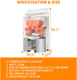 Commercial Orange Juicer Machine Automatic Electric Citrus Juice Squeezer Lemonade Making Machine Heavy Duty with Industrial Stainless Steel Bins