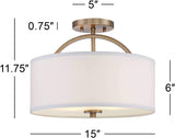 Halsted Modern Ceiling Light Semi Flush Mount Fixture Warm Brass 15" Wide White Linen Drum Shade for Bedroom Kitchen Living Room Hallway Bathroom – Possini Euro Design