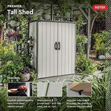 Keter Premier Tall Resin Outdoor Storage Shed with Shelving Brackets for Patio Furniture, Pool Accessories, and Bikes, Grey & Black