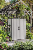 Keter Premier Tall Resin Outdoor Storage Shed with Shelving Brackets for Patio Furniture, Pool Accessories, and Bikes, Grey & Black