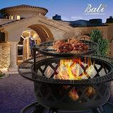 BALI OUTDOORS Wood Burning Fire Pit Backyard with Cooking Grill, 32in, Black, 24in