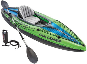 Challenger K1 Kayak, 1-Person Inflatable Kayak Set with Aluminum Oars and High Output Air Pump