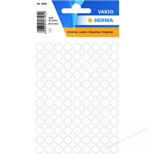 Multi-purpose Labels Round 8mm White (1840)