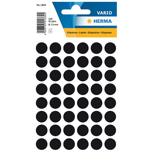 Multi-purpose Labels Round 13mm Black (1869)