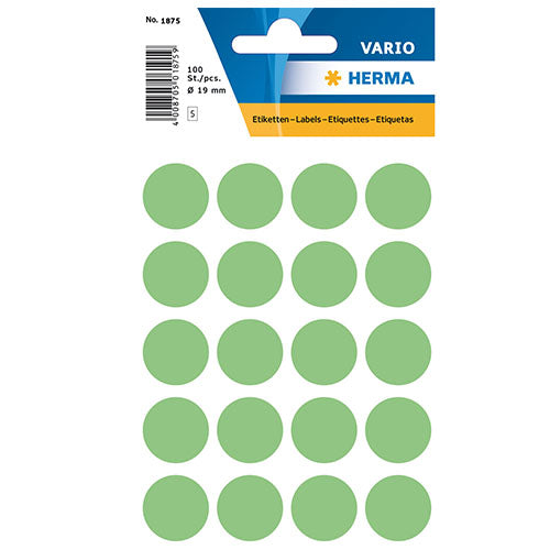 Multi-purpose Labels Round 19 mm Green (1875)