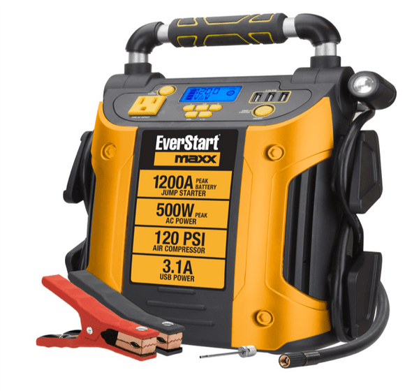 EVERSTART Maxx Jump Starter and Power Station, 1200 Peak Battery Amps with 500W Inverter and 120 PSI Compressor (J5CPDE)