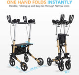 Narrow Lightweight Upright Walker, Stand Up Rollator Walker with Arm Rests Support Up to 300lbs (Champagne)