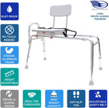 Swiveling and Sliding Bathtub Transfer Bench and Shower Chair (Reg) (77662). Swiveling and Sliding system, Multiple Safety Features, Tool-Less Assembly, Height Adjustable and High Weight Capacity.