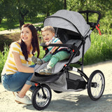 BABY JOY Jogger Stroller, Lightweight Jogging Stroller, Folding Pushchair w/Parental Cup Phone Holder, Adjustable Handle Bar, Rubber Wheels, Shock Suspension, Free Tractive Webbing, Gray