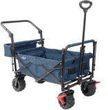 Extra Large Foldable Outdoor Wagon Cart with All Terrain Wheels and Canopy, Blue 265 Lb Capacity, Easy Folding Collapsible Utility Garden Transport Trolley, Great for Beach, Park, Sports, Parties