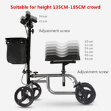 4 Wheels Knee Scooter Walker, All Terrain Rolling Steerable Adjusted Height Walking Aid with Storage Bags, Disabled Crutches Alternative Knee Walker for Leg and Foot Injuries