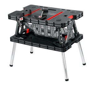 Keter Folding Worktable, adjustable resin work bench with clamps, black