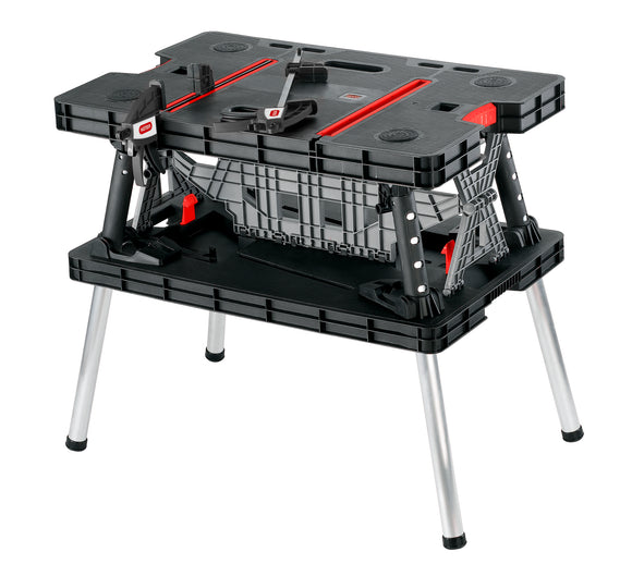 Keter Folding Worktable, adjustable resin work bench with clamps, black