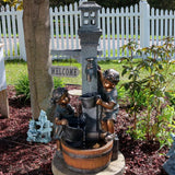 Children Playing with Faucet Outdoor Water Fountain – Patio & Backyard Water Feature with LED Lights – 40 Inch Tall