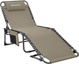 Adjustable 4-Position Folding Chaise Lounge Chair with Pillow Pocket, Great for Outdoor Patio Lawn Beach Pool Sunbathing, Portable, Heavy Duty, Supports 265lbs