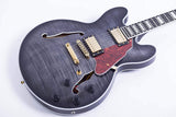 NEW GROTE 335 style Jazz Electric Guitar Flame Maple top Semi-Hollow Body Gold Hardware (black)
