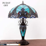 Stained Glass Lamp 3 Light W16 H24 Inch Tiffany Style Green Liaison Table Night Light for Living Room Bedroom Antique Dresser Coffee Table Beside Bookcase S160G