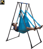 Air Yoga Equipment Set Includes: Blue Aerial Yoga Hammock and The Height-Adjustable Foldable Sturdy Durable KT Yoga Swing Stand Frame