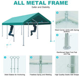 10 x 20 FT Heavy Duty Carport Car Canopy Garage Shelter Party Tent, Adjustable Height from 6ft to 7.5ft, Green